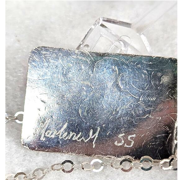 Sterling silver hand etched pendant 1.75 "x 1 1/8"SF chain 18" Signed - Picture 12 of 12